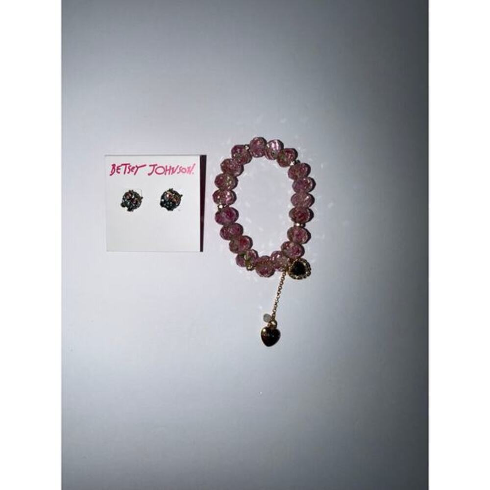 Betsey Johnson Jewelry Bundle Owl Stud Earrings NWT Pink Beaded Stretch Bracelet